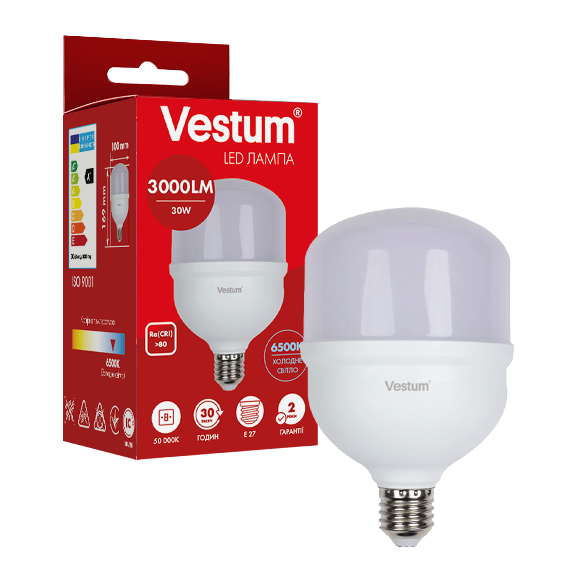 Світлодіодна високопотужна лампа Vestum T100 30W 6500K 220V E27 1-VS-1608